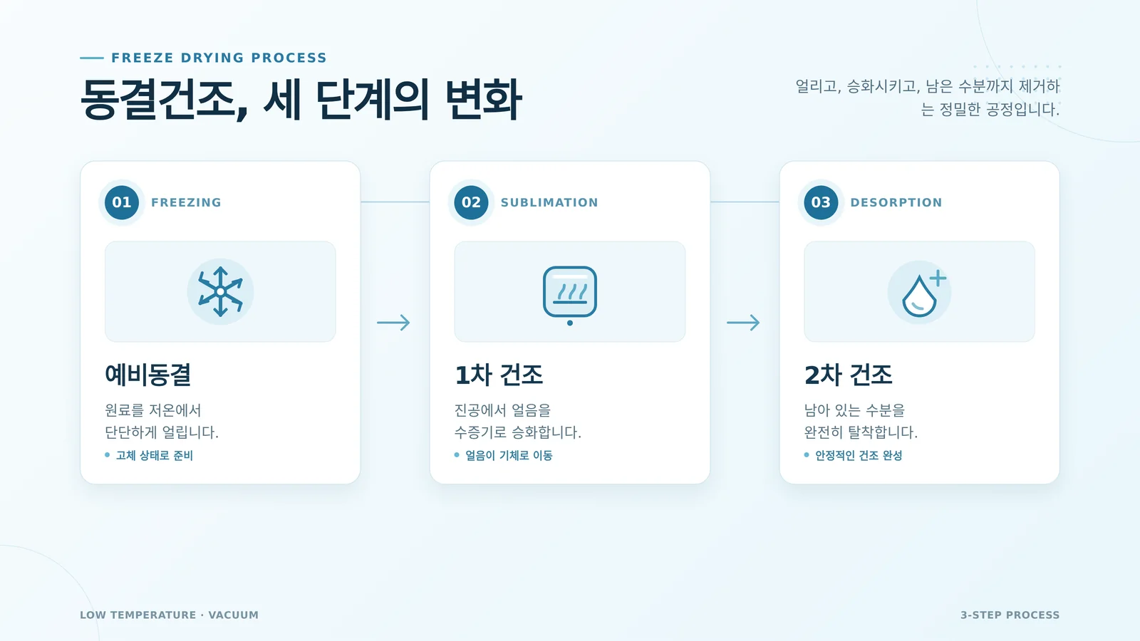 동결건조 공정 3단계 절차도